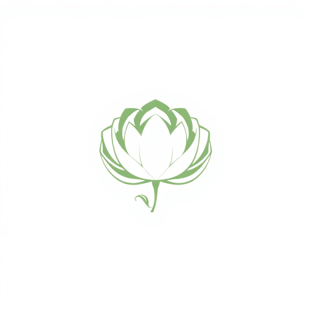 Elegant minimalist logo icon with a peony motif, minimalist line art, luxury style, sage green color, isolated on white background